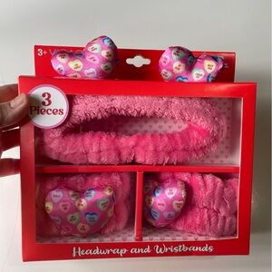 Sage Pink Heart Headwrap and Wristbands Set